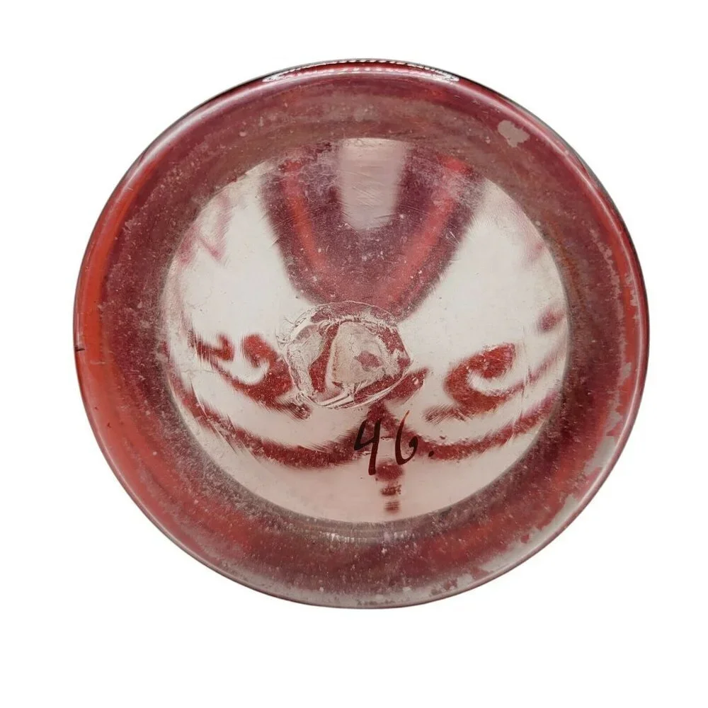 Vintage Bohemian Ruby Red Decanter Frosted Glass Painted Gold Gilding 9